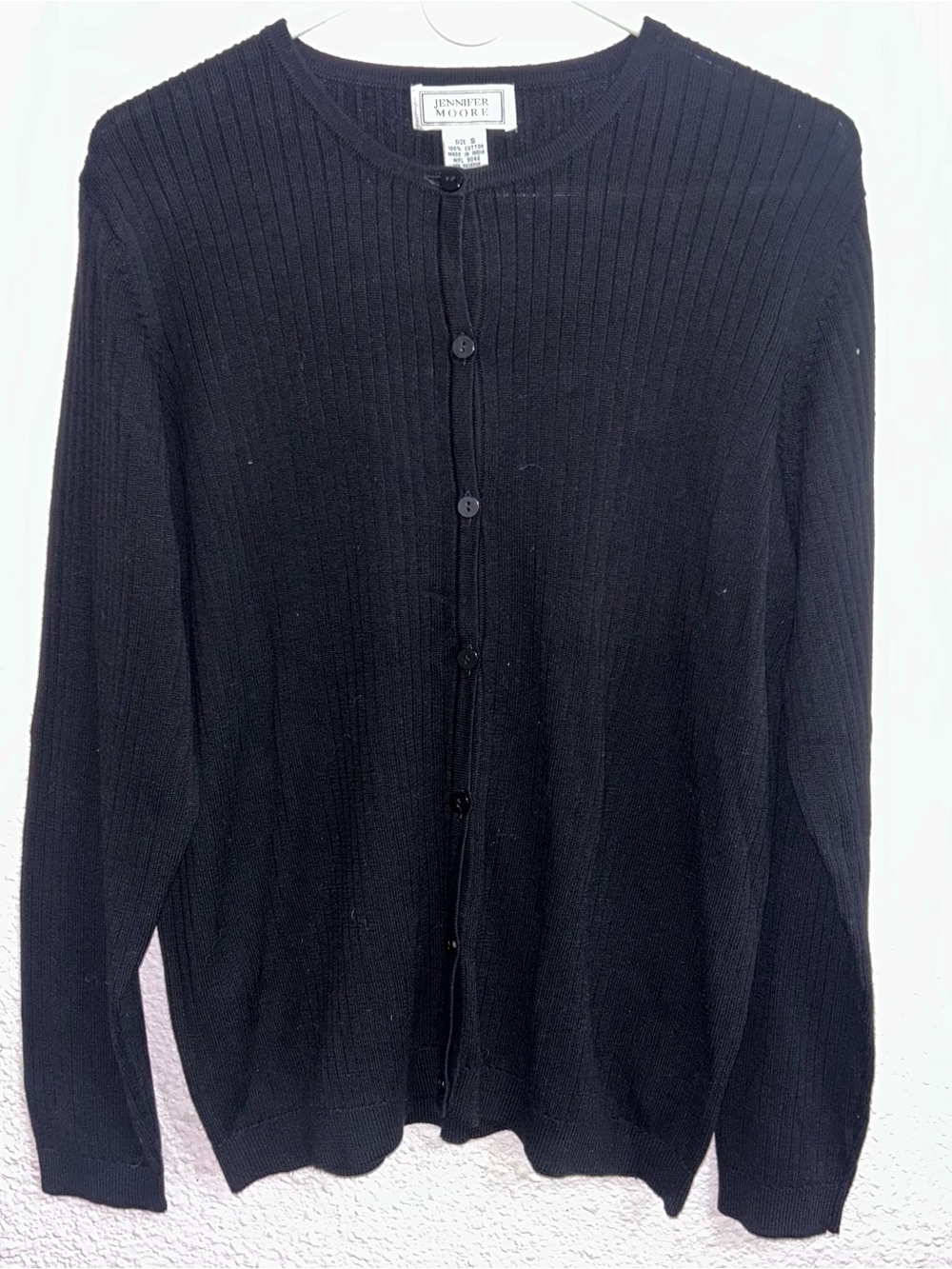 Jennifer Moore Men's Black Ribbed Button Cardigan